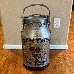 Rustic Floral Metal Milk Can with Handle Made in Germany - Hand Painted